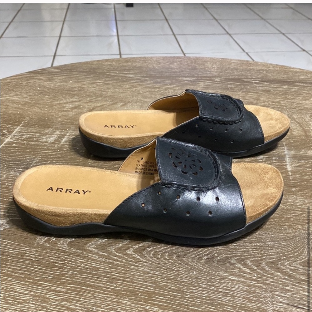 Array San Dollar Open Toe Leather Casual Slide Sa… - image 5